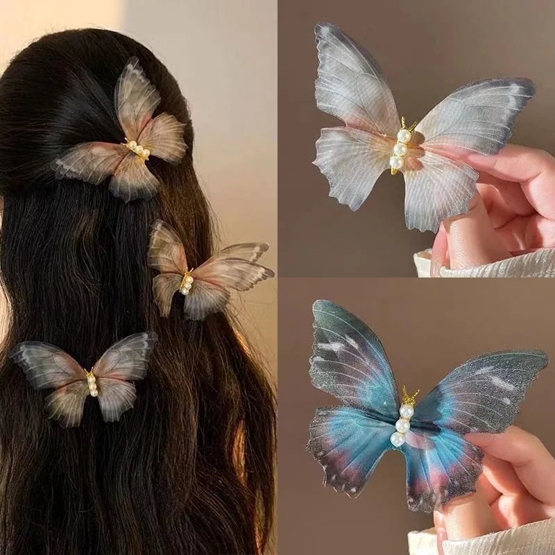 

Ethereal and Delicate Tulle Butterfly Hair Clip Trendy Hair Accessories for Women Luxurious Pearl Hair Clip with Elegant Charm