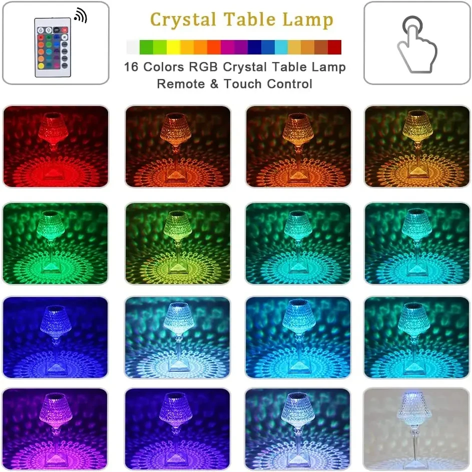 3/16Color Rechargeable Crystal Desk Lamp Diamond Bar Desk Lamp Hook Touch Sensor Bedroom Restaurant Wedding Dimming Bedside Lamp