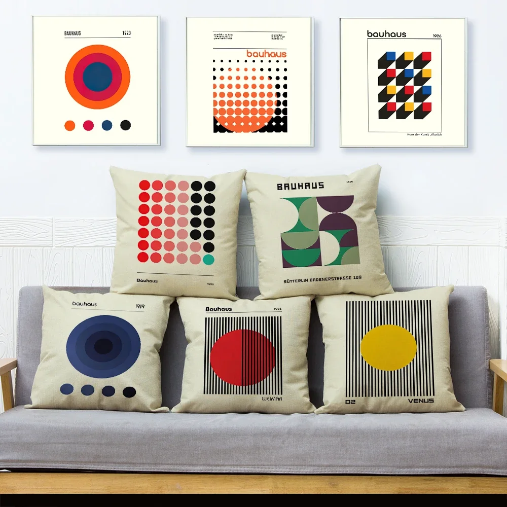 Nordic Bauhaus Exhibition Unique Cushion Cover for Sofa Home Car Decor Double Print Pillowcase Polyester Throw Pillow Case