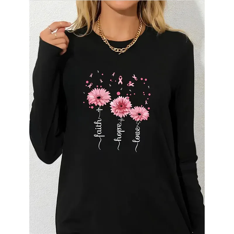 

Women's Casual Floral Print Long Sleeve Round Neck T-Shirt All Seasons Fashion T Shirt Ladies Vintage Tshirt Tops Y2k Clothes