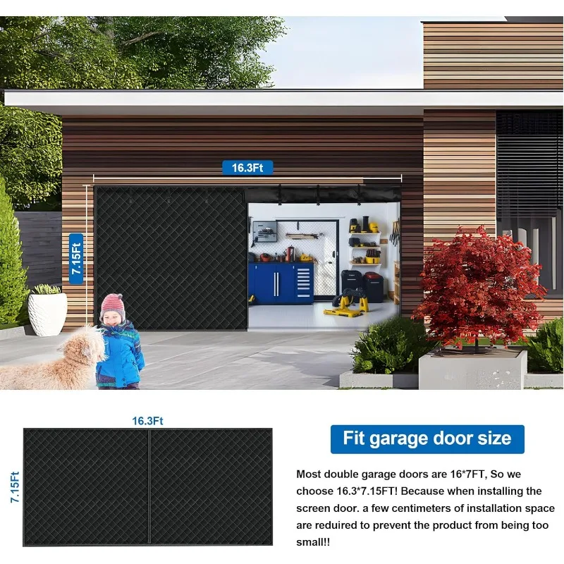 Garage Door Screen for Winter，Garage Insulated Door Curtain ,Weatherproof, Windproof, Soundproof(16 * 7Ft)