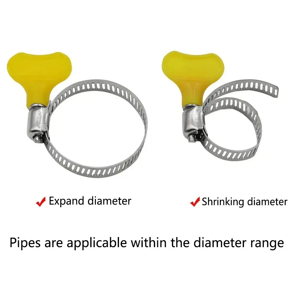 5 pcs 8-44mm Adjustable Yellow Plastic Handle Hand Twist Hose Clamps Worm Driving Stainless Steel Pipe Clips For Tube