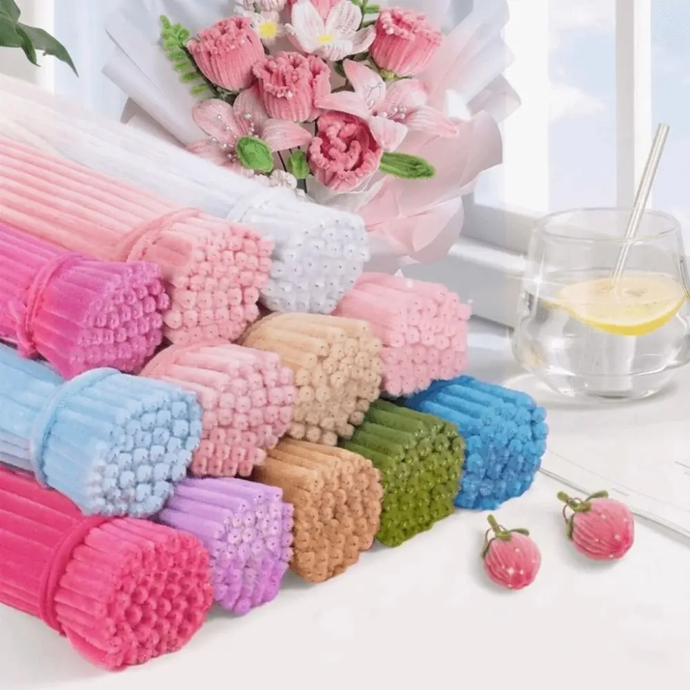 100/300/400Pcs Chenille Stems Flexible Wire Bendable Sticks DIY Crafts Soft Touch Craft Stamen for Artificial Flower Making