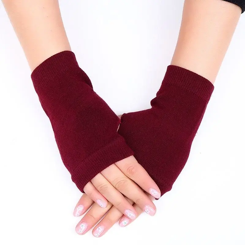 Guantes sin dedos para mujer, manoplas térmicas cálidas de Cachemira, calentador de muñeca y mano, Invierno