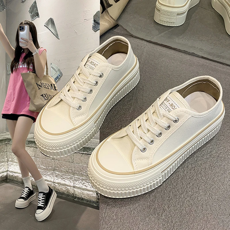 

Women's Thick Bottom Canvas Shoes Spring New Style Casual Sports Platform Sneakers Versatile Flatform White Casual Board Shoes