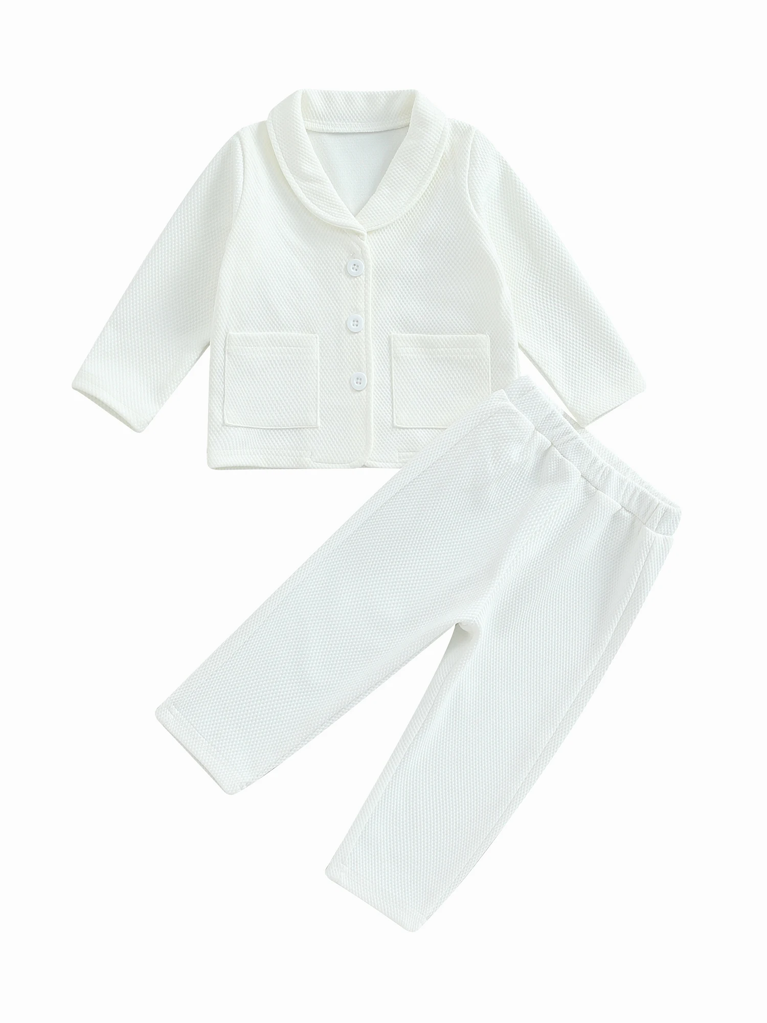 

Adorable 2PCS Baby Boy Outfit with Long Sleeve Lapel Collar Jacket and Elastic Waist Pants in Soild Color