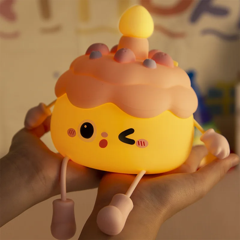 Creative birthday cake night light bedside ornament can be regularly sensed to pat the lamp to send birthday gifts to