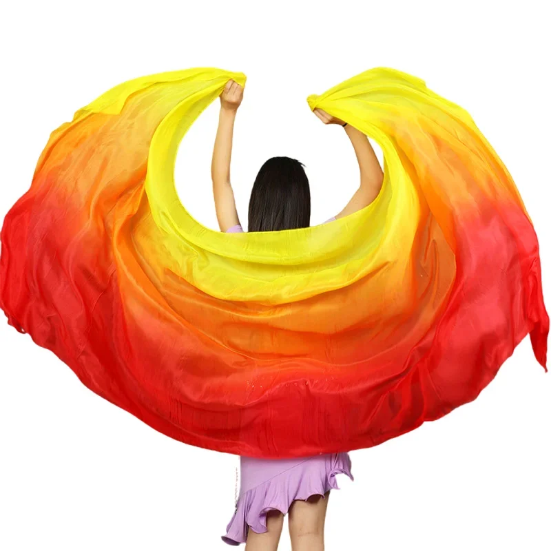 Nieuwe Hot Verkoop Buikdans Pure Zijde Sluier Dansers Hand Gooi Sjaal Gradiënt Levendige Kleur 200 cm 250 cm Goedkope Professionele