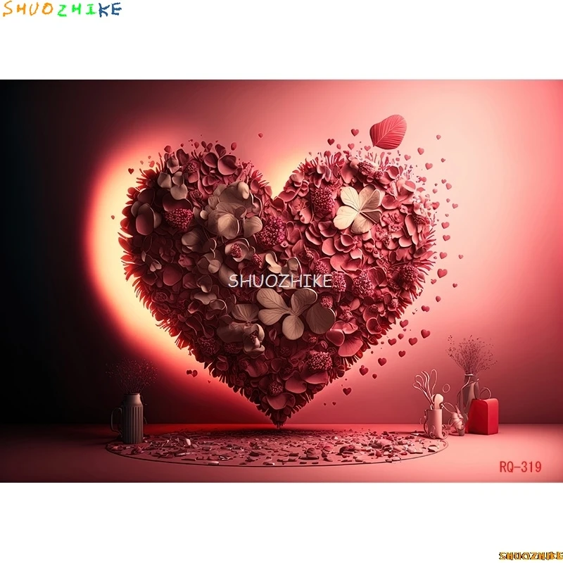 SHUOZHIKE Red Heart-Shaped Creative Confession Scene Background Valentine's Day Love Photo Studio Photography Backdrops RQ-43