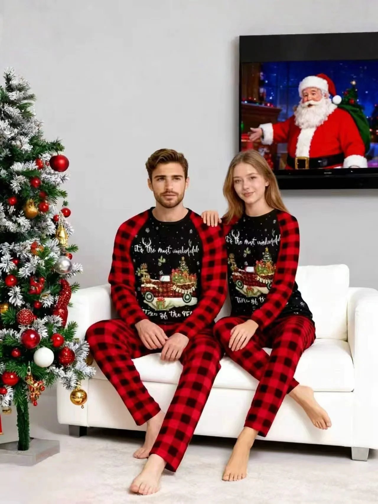 [Men/Women] Couple Style Christmas Pajamas and Loungewear New Year Christmas Gift Print Parent-Child Set Holiday Loungewear Set Long-Sleeve Long-Pants Pajama Set Men's or Women's Children's Pajamas