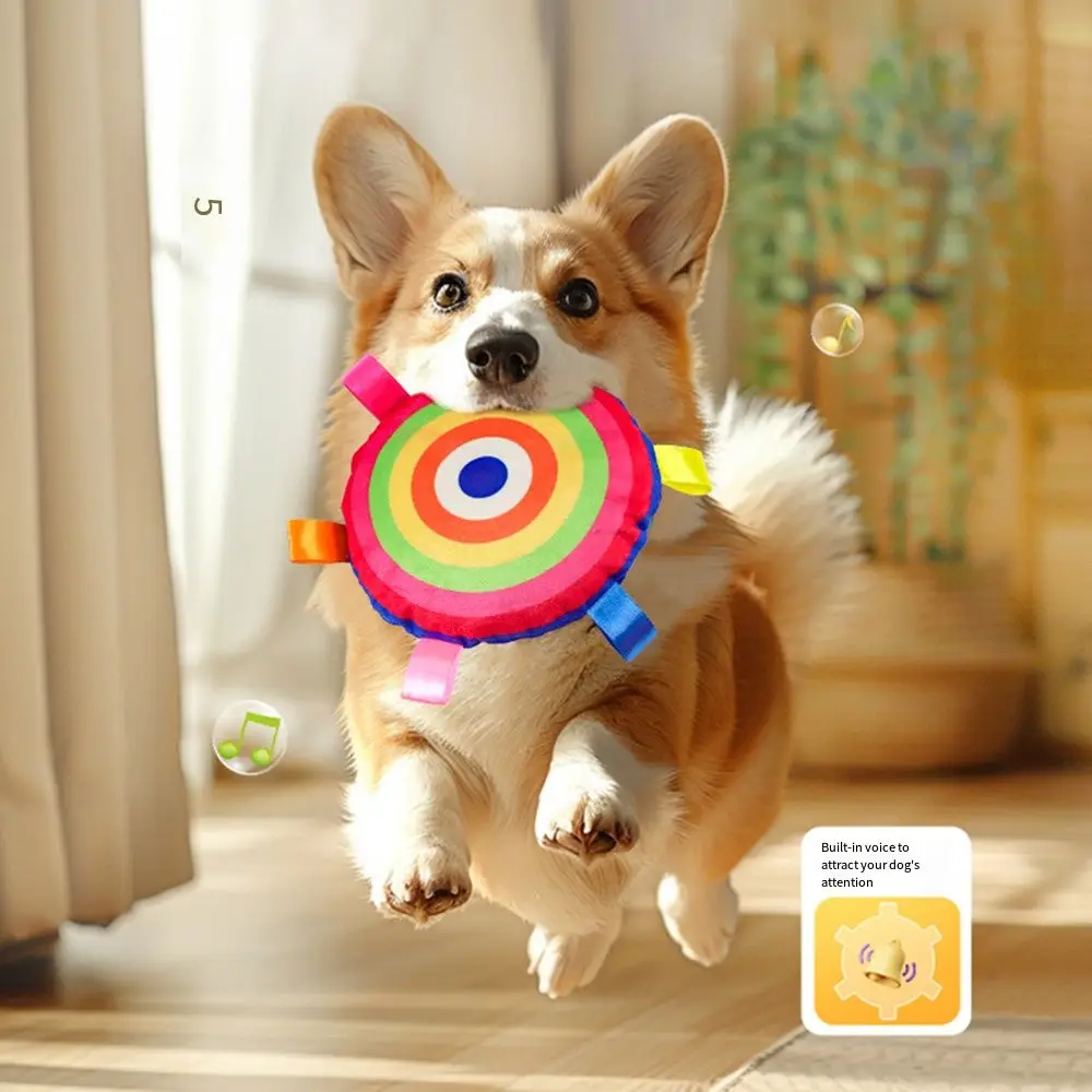 

Soft Dog Plush Flying Disc Built-in Bells Colorful Dog Bite Chew Balls Interactive Cartoon Pet Squeak Toys