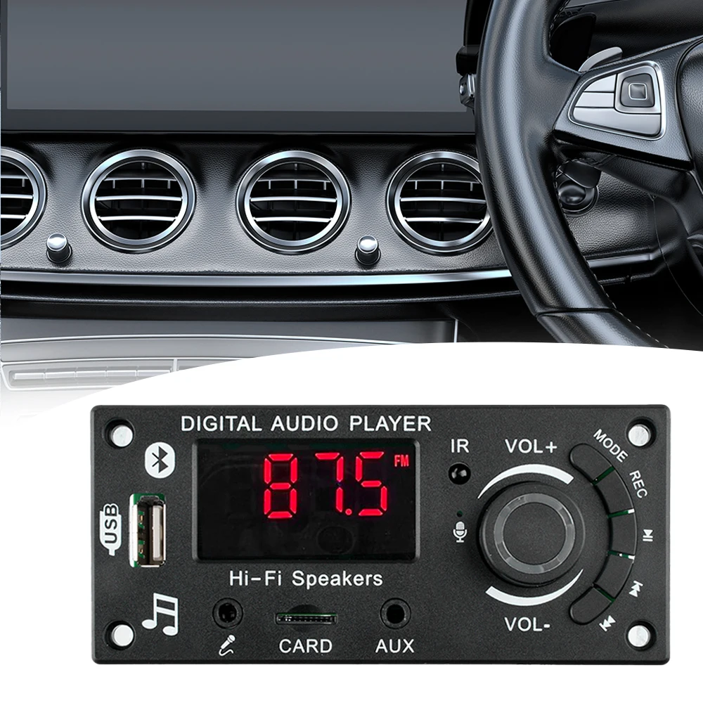 MP3 WMA WAV Amplificador Decodificador Board, Car Audio, Gravação de Microfone, USB, TF, FM, Music Player Speaker, Bluetooth 5.0, LCD, DC5-25V