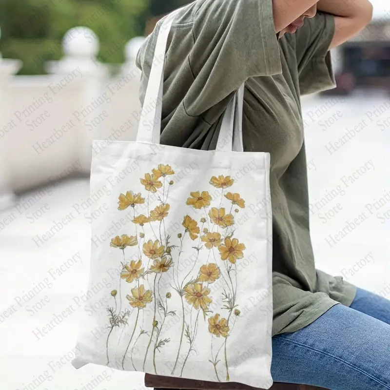 Floral Tote Bag Gift Flower Present Beach Sunflower Grocery Tote Plant Butterfly Cotton Cloth Shoulder Bag for Who Love Flowers