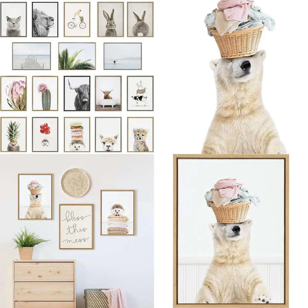 

Amy Peterson's 18x24 Polar Bear Canvas, Natural Frame, Mudroom & Laundry Animal Art