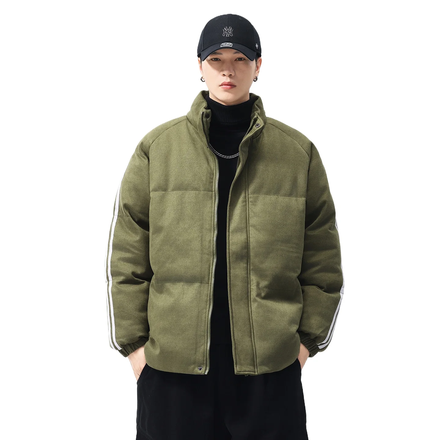 

Men's Stand Collar Thick Cotton Jacket, Men's Autumn and Winter Fleece-Lined Coat, Korean Style Trendy Loose Cotton Outerwear