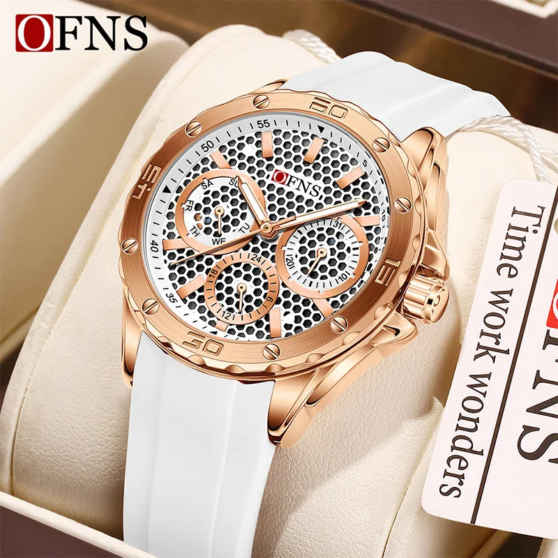 OFNS 2025 New High end Men's Watch with Three Eyes, Six Needles, Night Light, Waterproof, Weekday, Women's Sports Quartz Watch