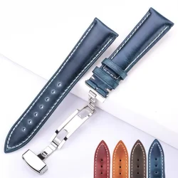 Oil Wax Cowhide Watch Band For Women And Men Genuine Leather Strap 18mm 20mm 22mm 24mm Steel Butterfly Buckle