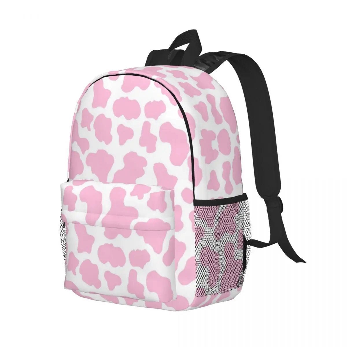 Rosa morango vaca impressão padrão estético mochilas, adolescente Bookbag, crianças mochilas escolares, mochila portátil, bolsa de ombro, moda