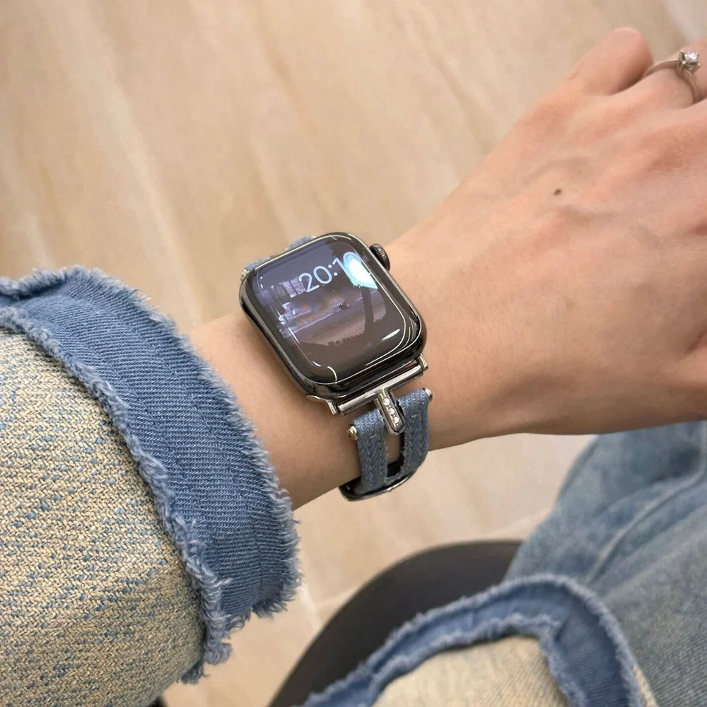 Vintage denim For Apple Watch Band For Women 38mm 40mm 41mm 42mm 44mm 45mm 46mm 49mm , Strap For Apple Watch band Ultra 10/9/8/7