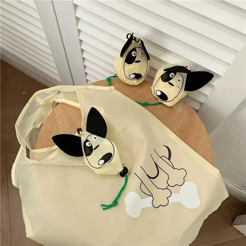 Reusable Dog Eco Bag With Hanging Buckle Nylon Storage Bags Travel Shoulder Bag Foldable Shopping Bag Cartoon Shopping Bags