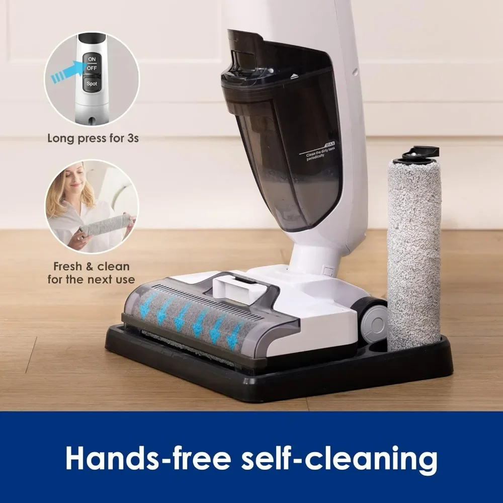 Cordless dry and wet vacuum floor cleaner and mop, one step cleaning of hard floors, perfect for sticky dirt and pet hair