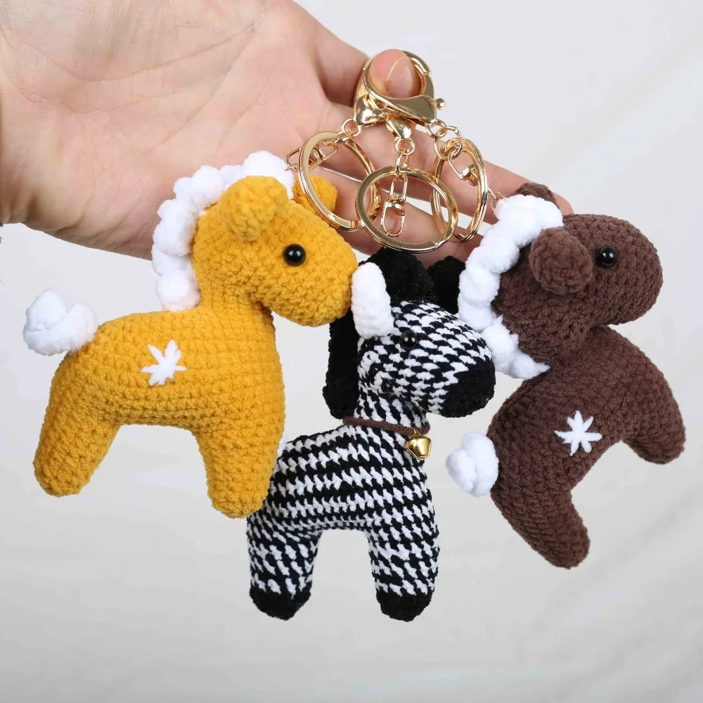 

New Style Finished Handmade Crochet Cute Red Horse Key Chain, Knitted Zebra Doll ,Crochet High-end Bag Pendant, Crochet Animal