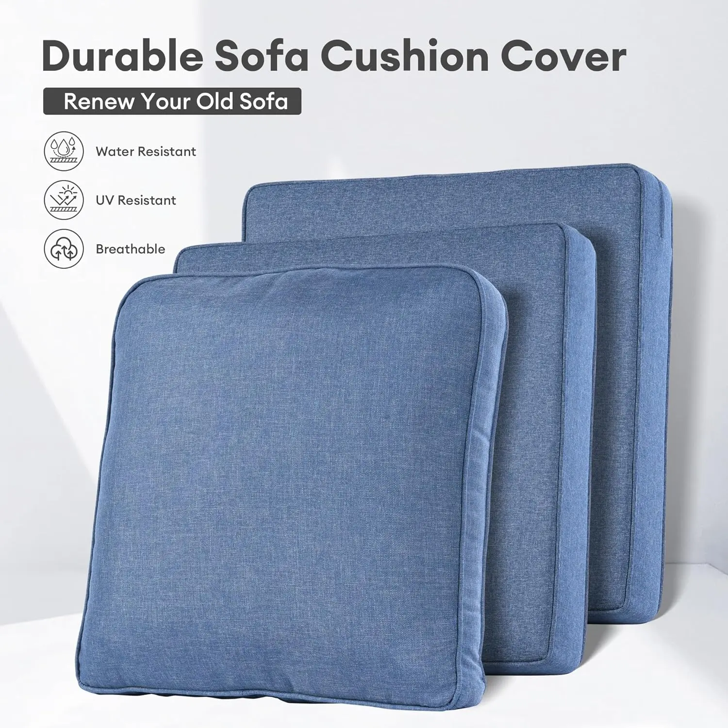 Outdoor Patio Furniture Cushion Covers, Denim Blue, Waterproof with Zipper view 2