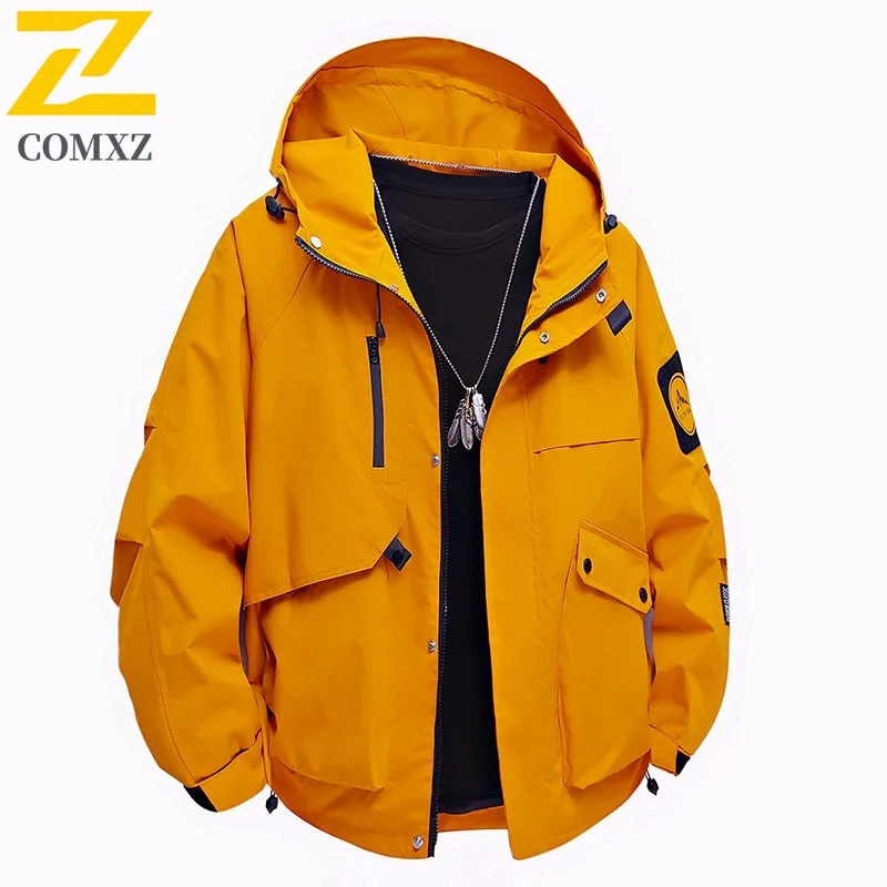 COMXZ الرجال سترة خارجية 2025 عادية مقنعين التخييم ارتداء سترات مقاومة بلون التخييم يندبروف الخريف سترة واقية #3