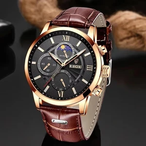 Lige 2024 Neue Herren Uhren Superior Marke von Luxusbraun Leder Casual Clock Männliche Quarz Sport Dwater Proof Water Water Watch 10 Hauptverkaufswand für die Akademie - №6