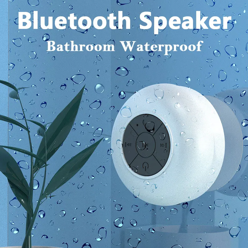 Waterproof Bathroom Bluetooth Speaker Mini Wireless Stereo Bass Shower Speakers Portable Loudspeaker with Suction Cup Wall-Mount