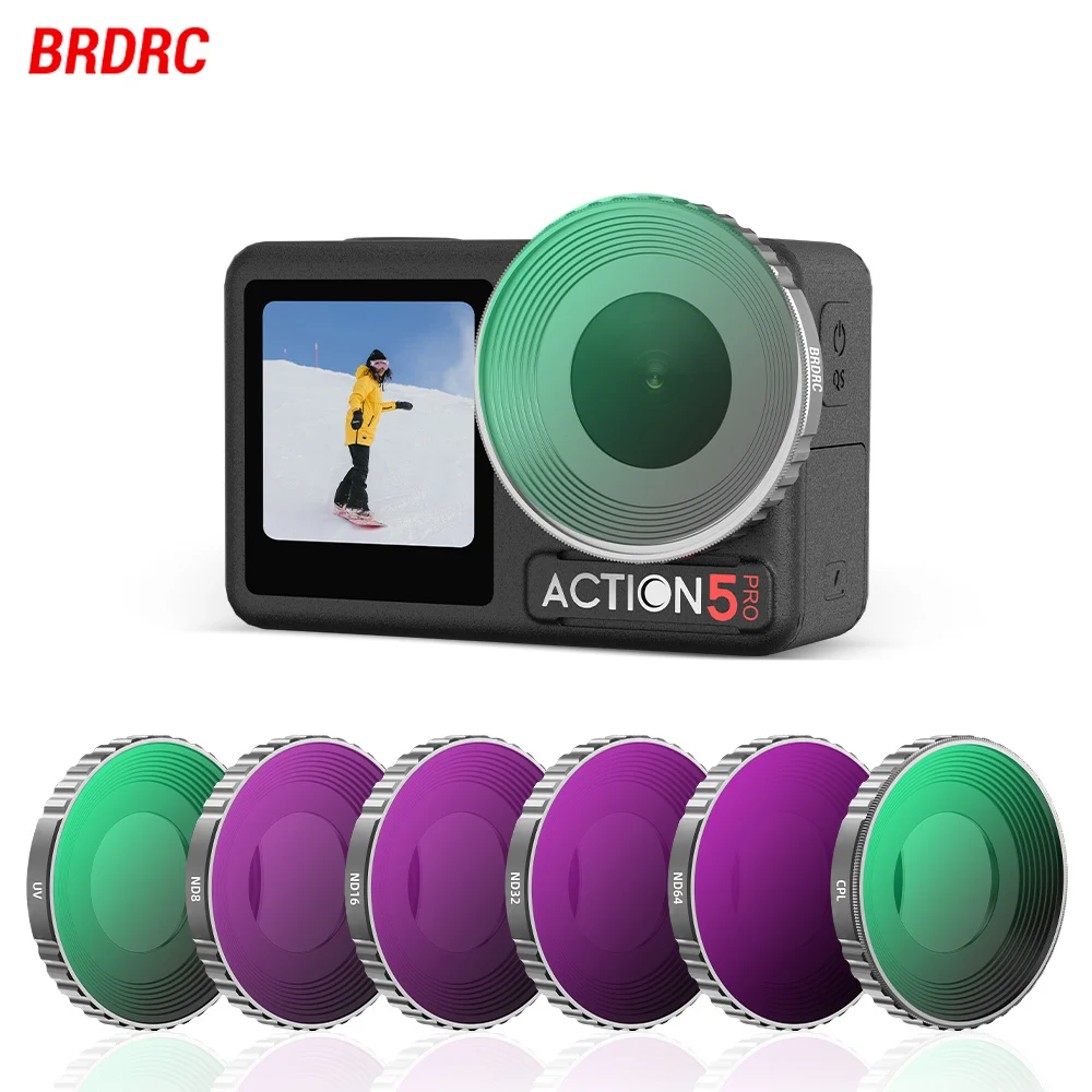 BRDRC CPL ND8 ND16 ND32 Lens Filter Set Aluminium Alloy Frame for DJI OSMO Action 5 Pro/4/3 ND UV Lens Action Camera Accessories