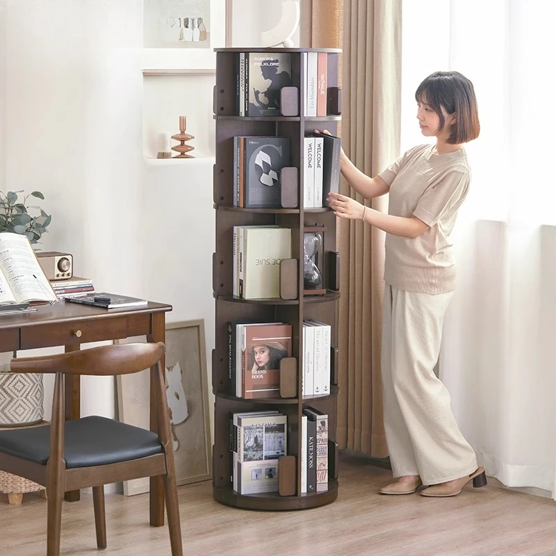 

All solid wood rotating bookshelf 360 degree bookcase household floor removable living room shelf simple children's bookcase