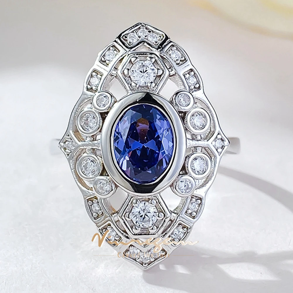 

Vinregem 6*8 MM Oval Cut Sapphire High Carbon Diamond Gemstone Vintage Marquise Ring 925 Sterling Silver Engagement Fine Jewelry