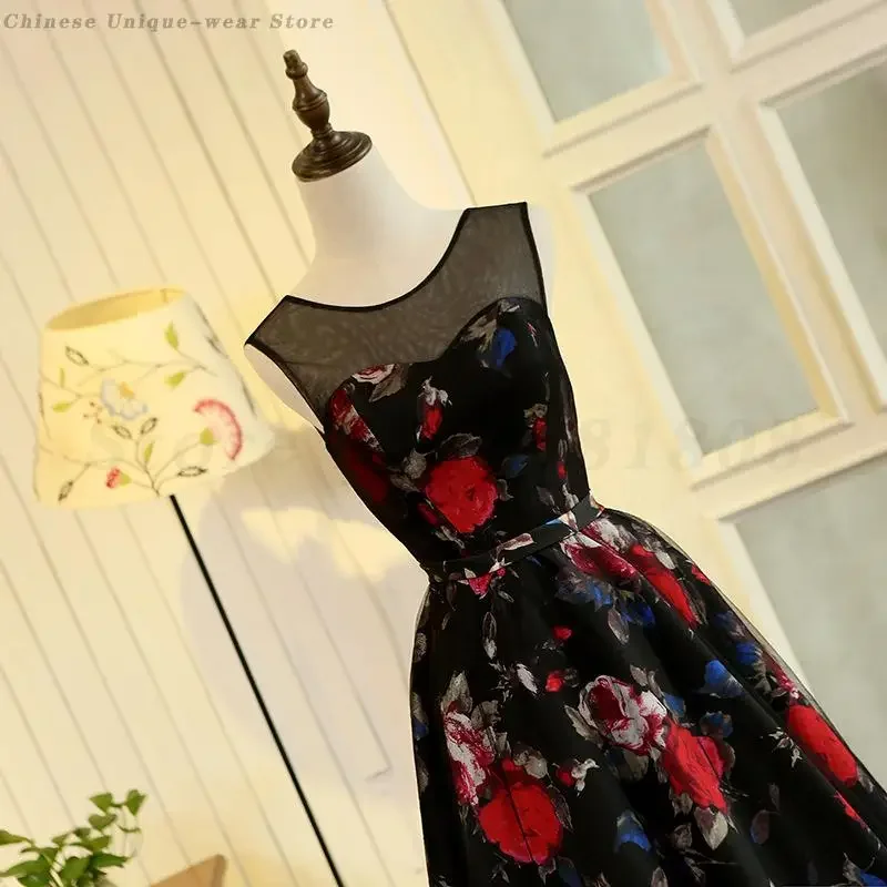 

Print Flower Long Dress Classic Novelty Wedding Party Vestidos Robe De Soiree Maxi Sexy Sleeveless Mesh Gown Fashion Show Qipao