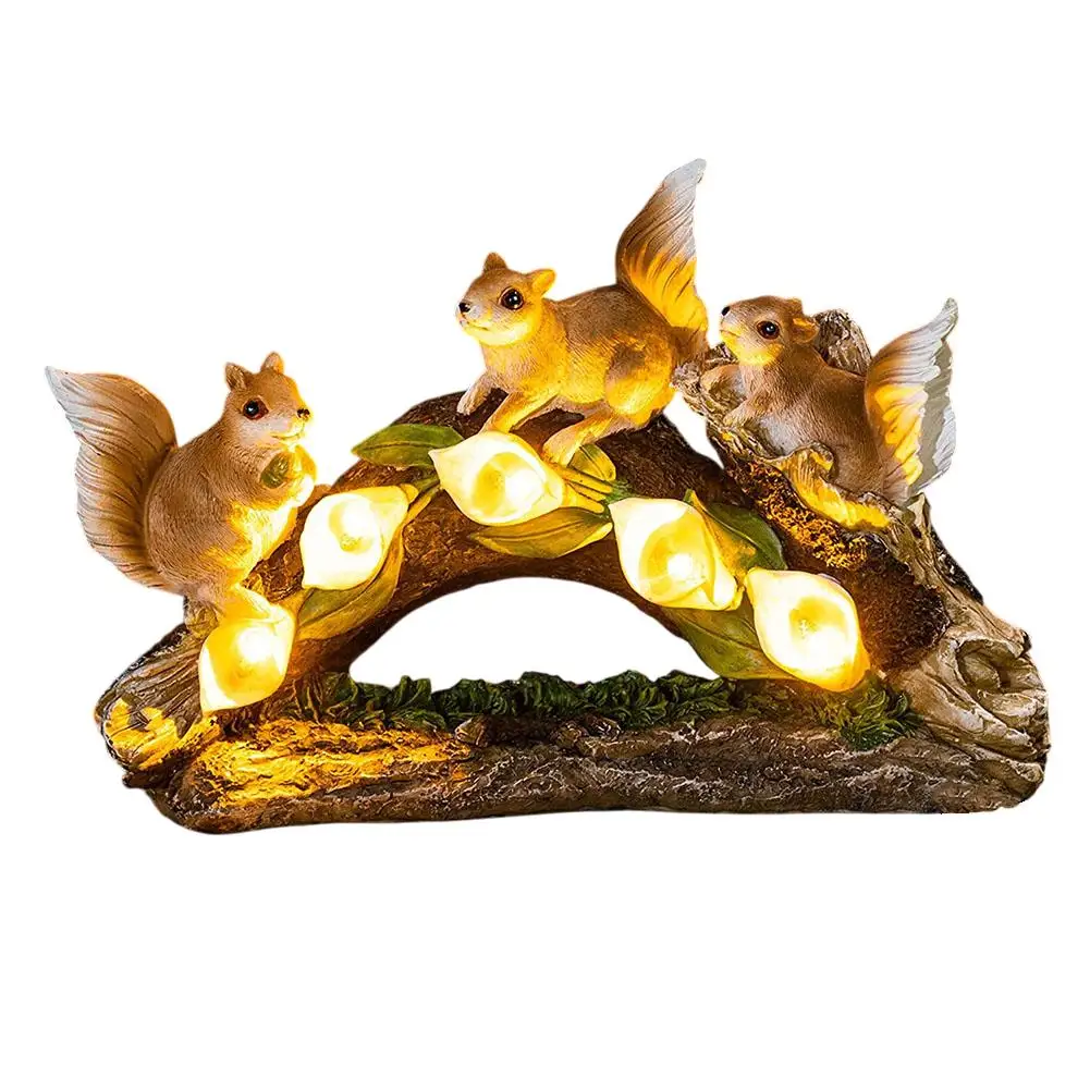 Solar Powered Garden Light Outdoor Solar Squirrel Statue All-Weather Resistant Detailed Craftsmanship As Shown
