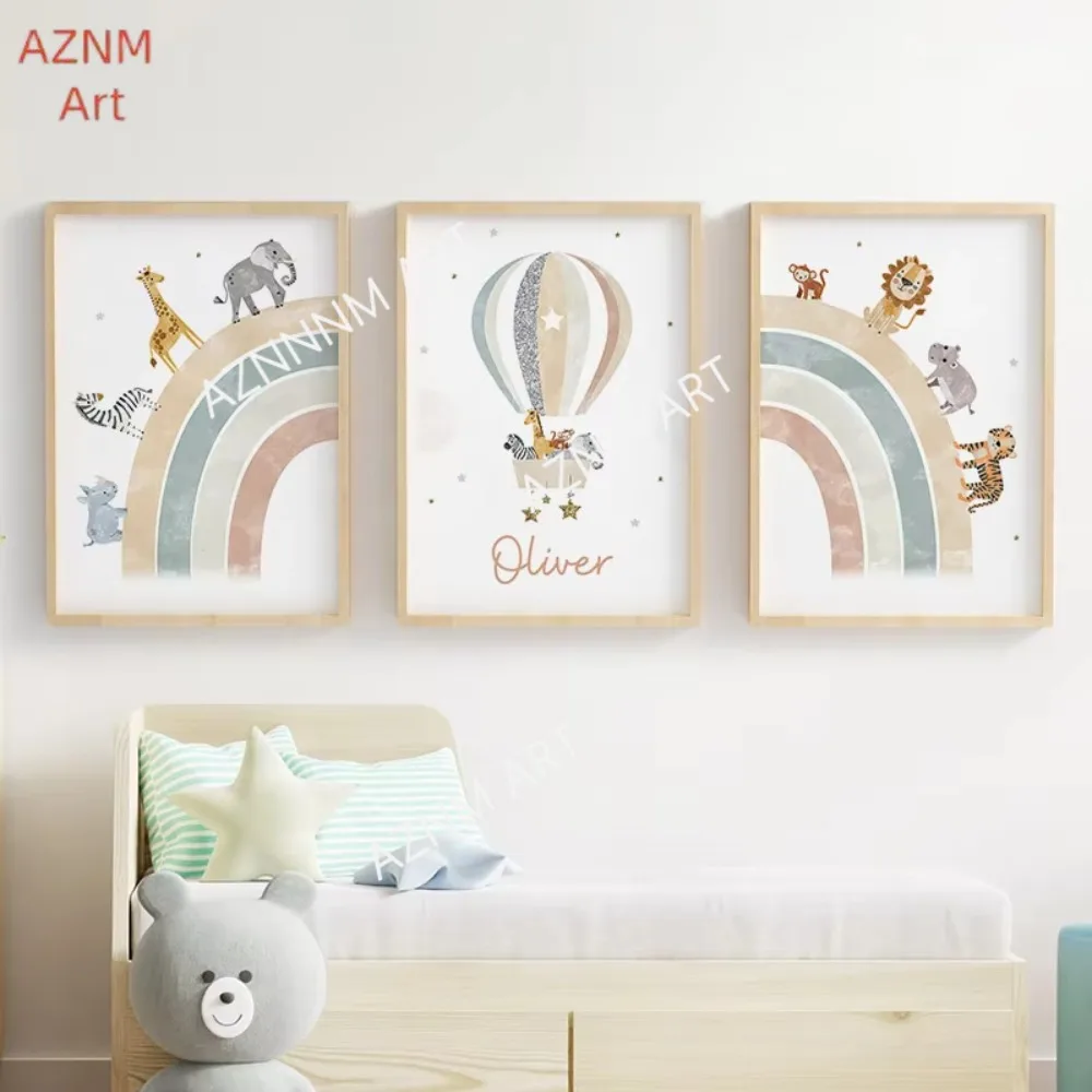 1/3 stücke Regenbogen Löwe Giraffe Zebra Ballon Kindergarten Wand Kunst Leinwand Malerei Poster Und Drucke Bilder Baby Kinder Zimmer decor