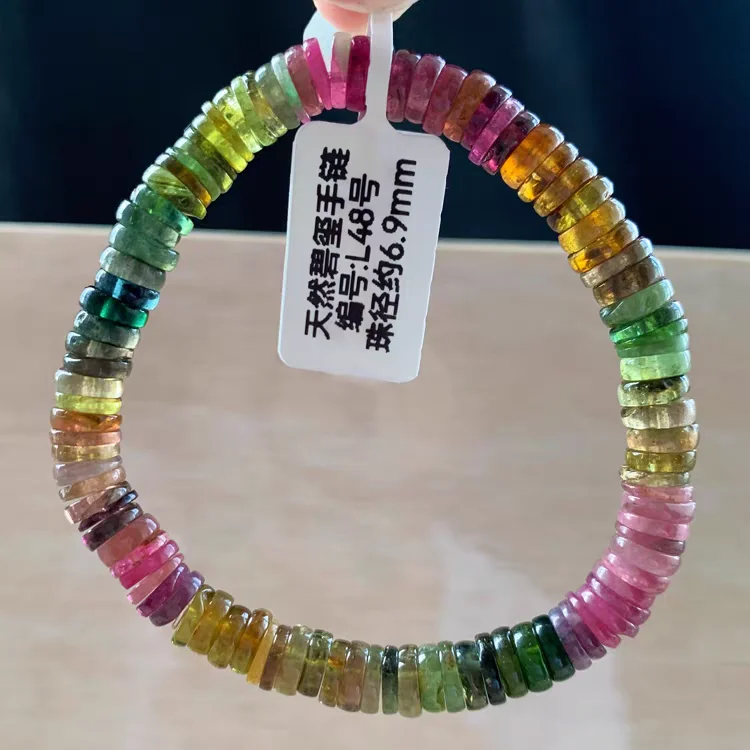 

Natural Colorful Tourmaline Beads Bracelet 7mm Clear Abacus Beads Red Green Tourmaline Women Jewelry AAAAAAA