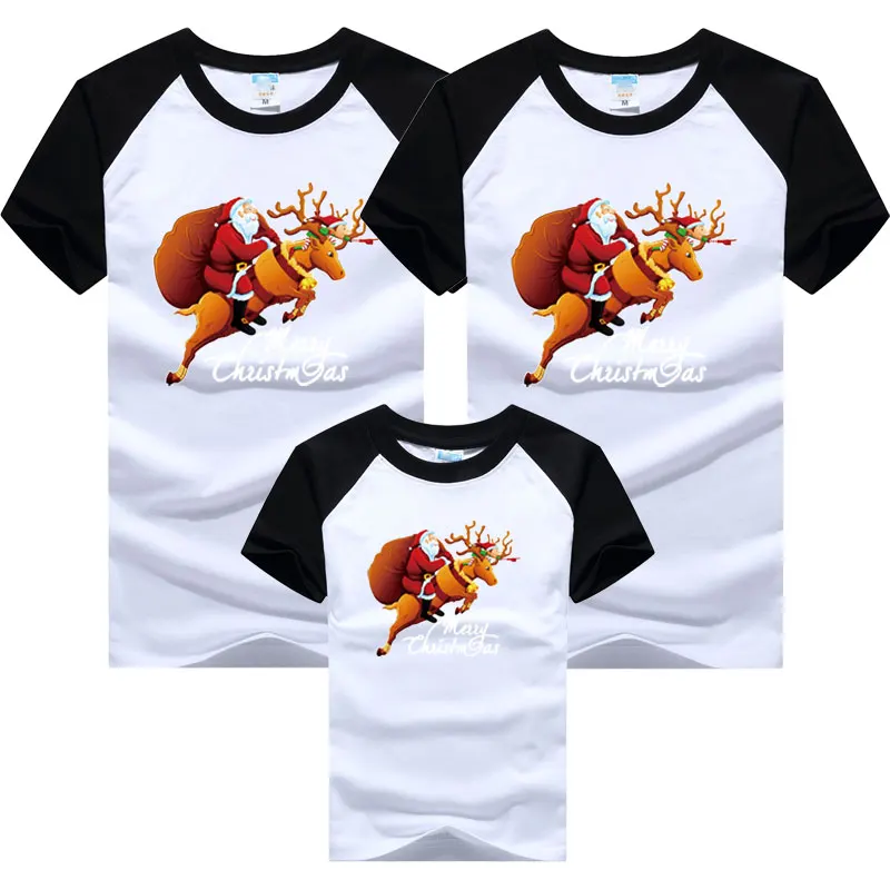 

Christmas Family Matching T-shirt Mother Daughter Clothes Cotton Short Sleeve Cartoon Print New Year Girls Boy Mom Dad T-shirt