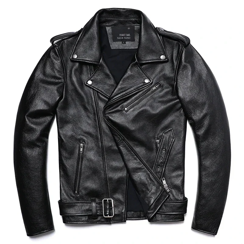 Classical Motorcycle Jackets Men Leather 100% Natural Cowhide Thick Moto Winter Biker Clothes Slim Coats M192