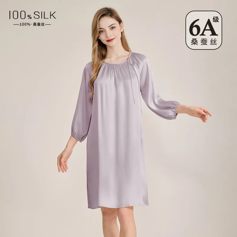 

2025 New Women's French Silk Nightdress100% Mulberry Silk Lazy Style Loungewear XL Large Size with Doll Skirt Design Nightgowns