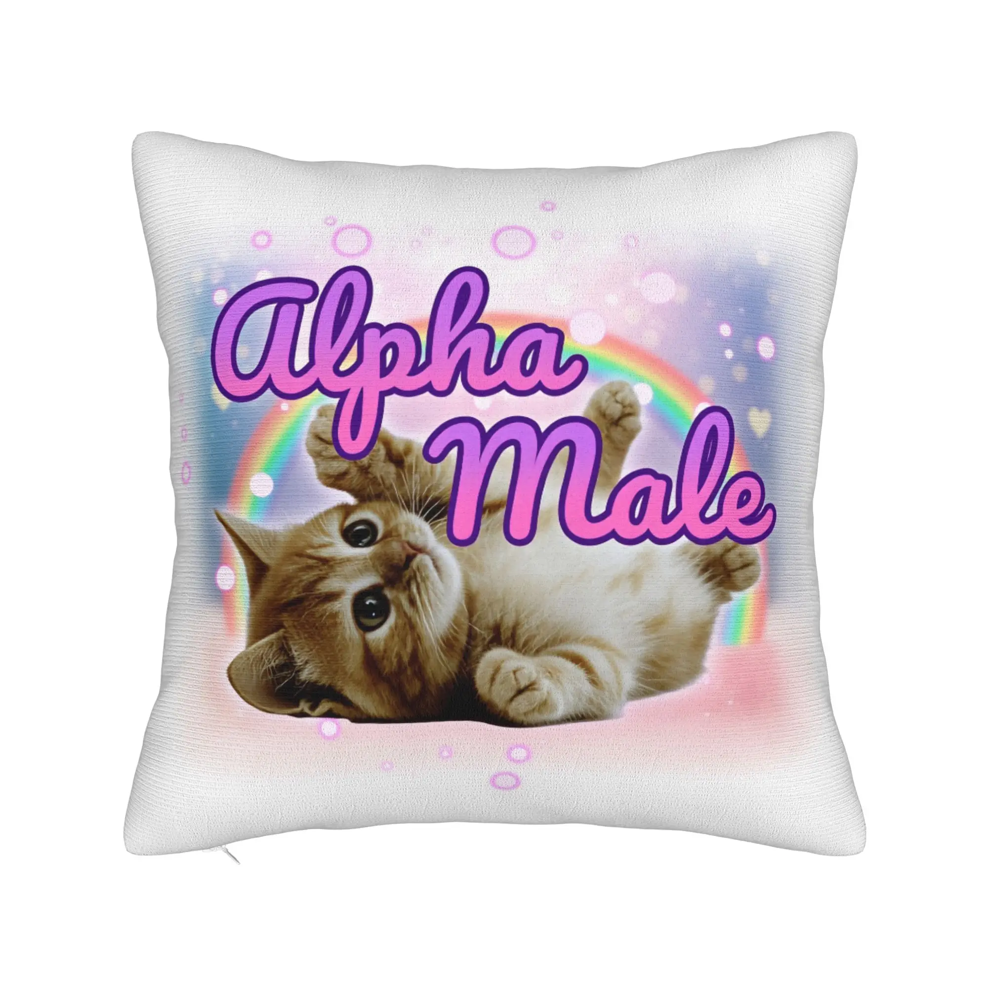 Alpha Male Cat Kitten Rainbow Floral Pillow Case  Comfy Pillow Cover Kawaii Cushion Cover For Sofa Car Home Decor