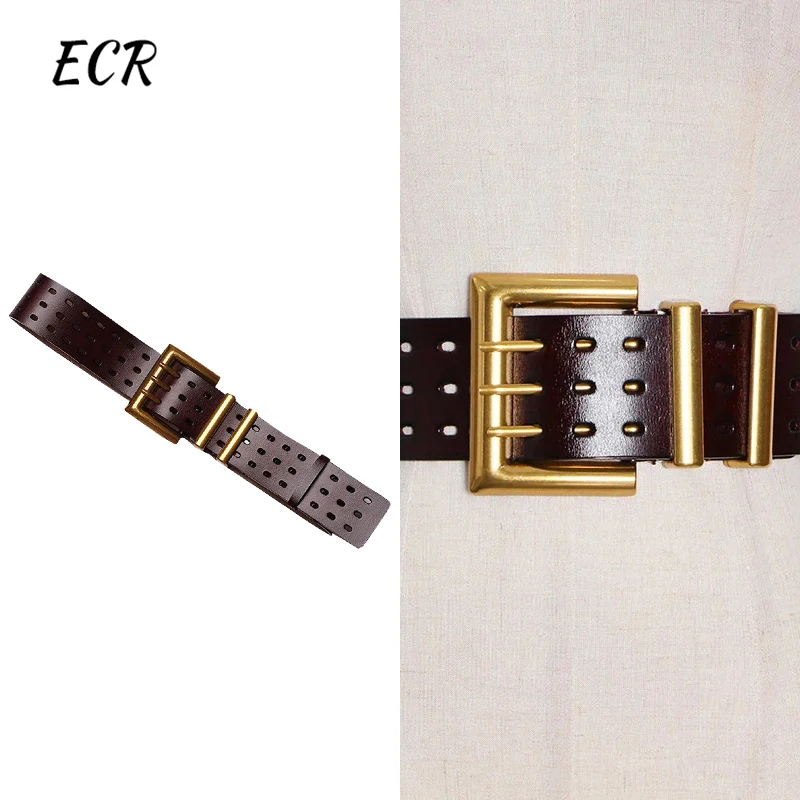 ECR Hollow Out Solid PU Leather Belt For Women Casual Patchwork Metal Minimalist Vintge Belts Female Fashion Accessories Style