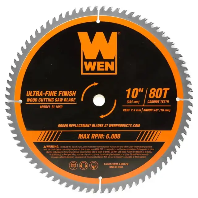 

10-Inch 80-Tooth Carbide-Tipped Ultra-Fine Finish Professional Woodworking Saw Blade for Miter Saws and Table Saws