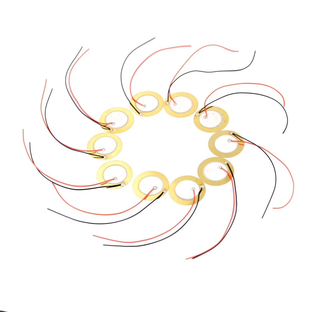 10Pcs 27mm Piezo Sounder Sensor Trigger Drum Disc Copper Piezoelectric Elements with Wire for Electronic Projects