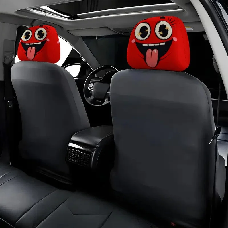 2pcs Headrest Covers Car 2pcs Headrest Covers Horror Red Base Starry Eye Funny Tongue Out Face Print