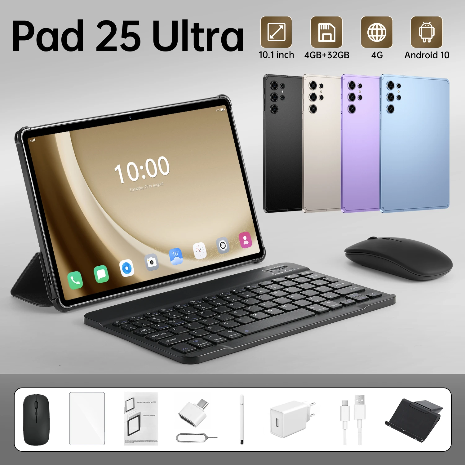 HS P25U Pantalla completa FHD de 10,1 pulgadas, 4 + 32 GB, 4000 mAh, 5 + 13 MP, GPS, huella digital, Global 4G LTE, Android 10, con tableta con bolígrafo capacitivo