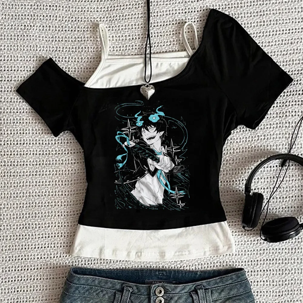 Ao No Exorcist top corto para mujer, moda coreana, manga, rebajas, camiseta meme alternativa, vintage, verano, meme gótico, jojifuku