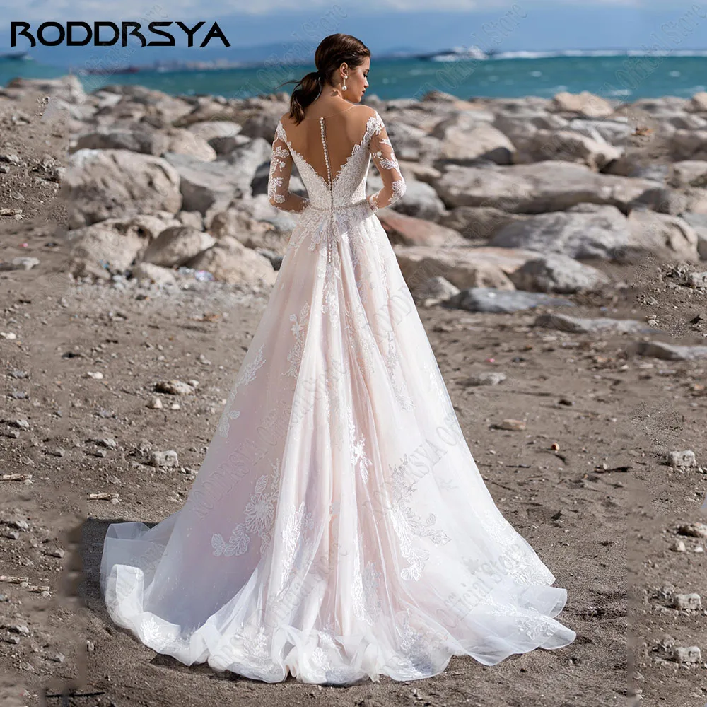 RODDRSYA Elegant Wedding Dress With Long Sleeves Illusion O-Neck Classic Bride Gowns A-Line Sweep Train 2023 vestidos de novia