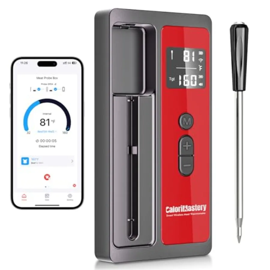 

Беспроводной умный Bluetooth-термометр для мяса, цифровой, для гриля, духовки, коптильни, с радиусом действия 500 футов, ультратонкий, для приготовления пищи