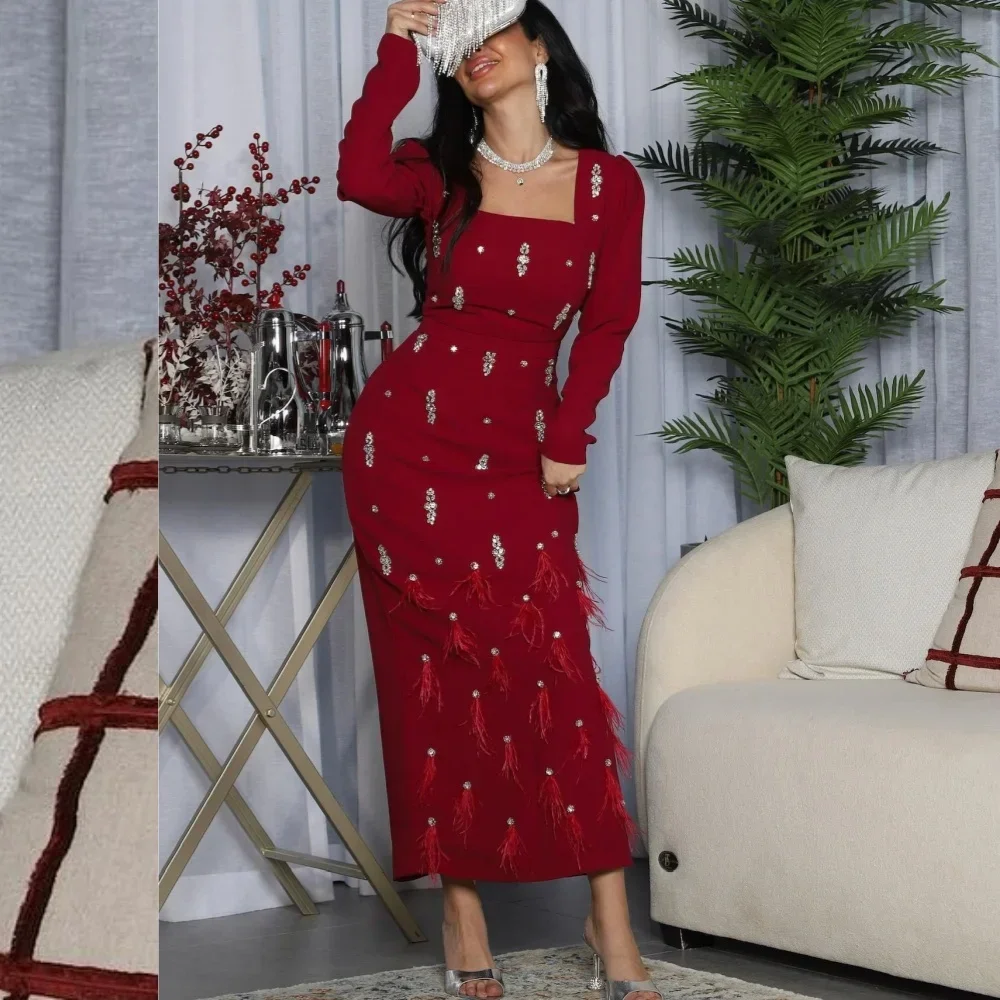 

Customized Vintage And Gorgeous Feather Sequin Pleated Evening Gown Luxurious Dress That Showcases Aristocratic Style Fashionabl